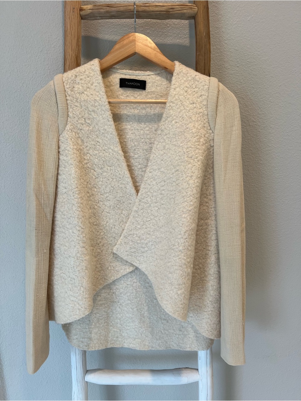 Thakoon Cream Bouclé & Knit Open-Front Cardigan